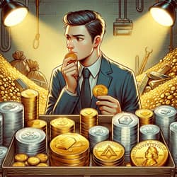 A man trying to choose between gold and silver bullion