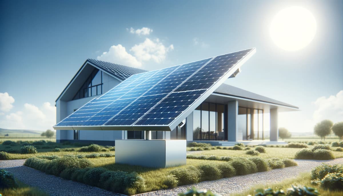 Solar panel in front of house in the sun